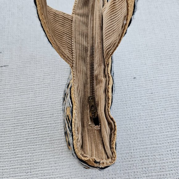 Vintage 1970's Hand Embroidered Burlap and Corduroy Purse - Picture 4 of 8